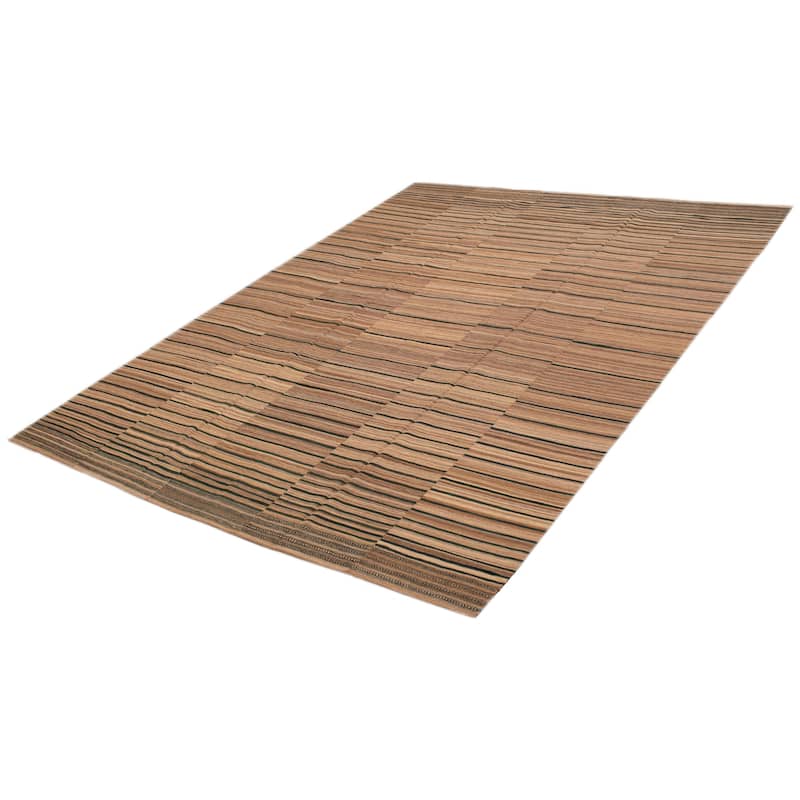 ECARPETGALLERY Flat-Weave Boho Tan Wool Kilim - 8'8 x 11'8