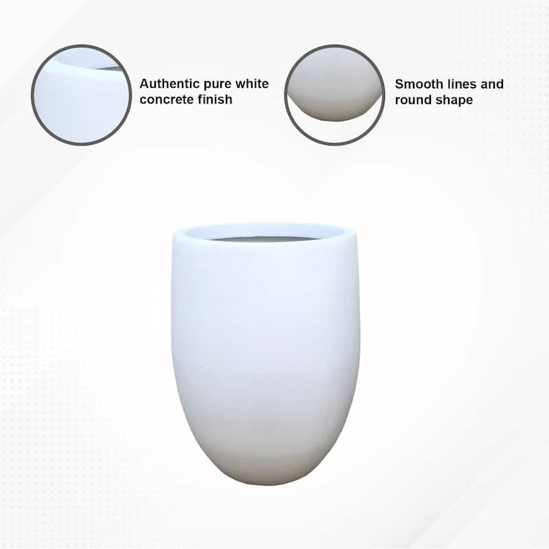 Kante Concrete Outdoor Round Bowl Planter, 21.7 Inch Tall, Pure White