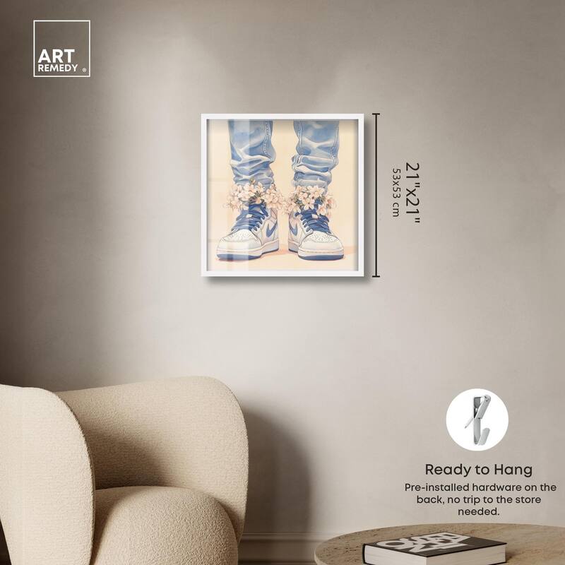 Gentle Blue Sneakers and Flowers Shadowbox by Art Remedy