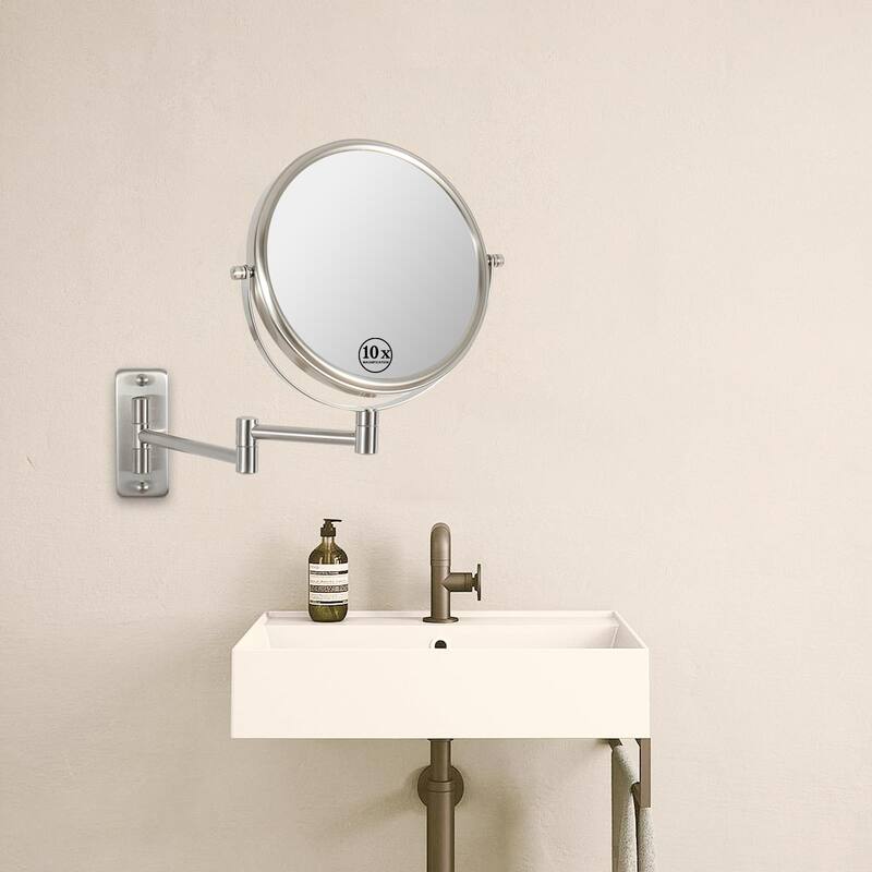 8 in. Small Round 10X HD Magnifying Double Sided Telescopic Bathroom Makeup Mirror