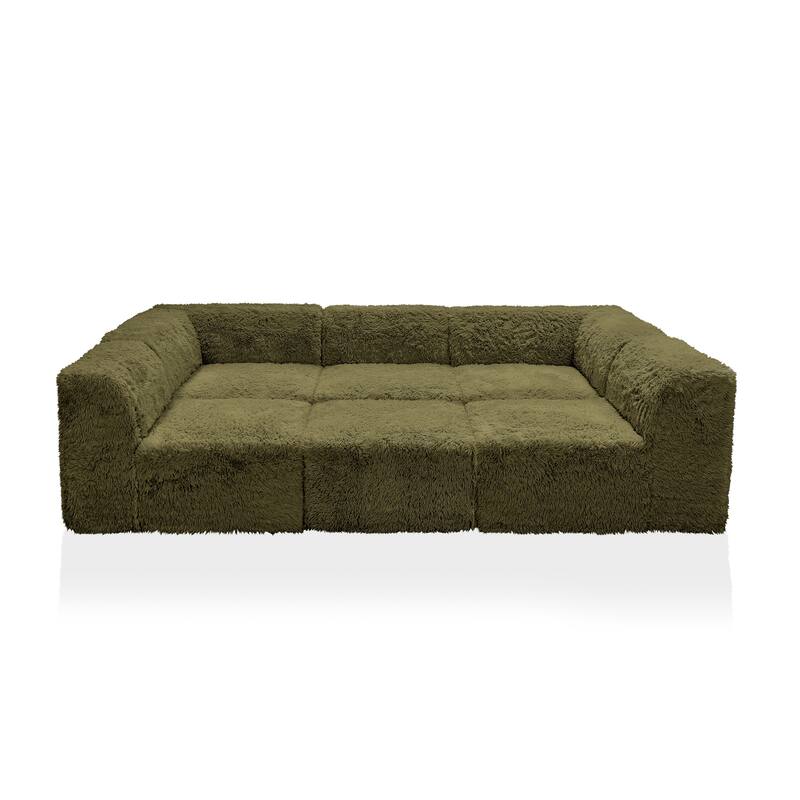 Furniture of America Ylena Modern 6-Piece Faux Fur Foam Modular Compressed Sofa Bed