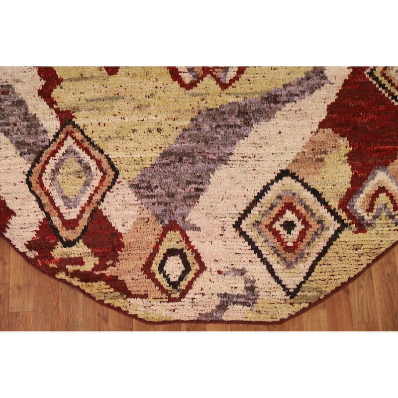 Hand Knotted Oriental 100% Wool Carpet Modern Tribal Multi-Colored Moroccan Area Rug - 6' 7'' X 6' 7''