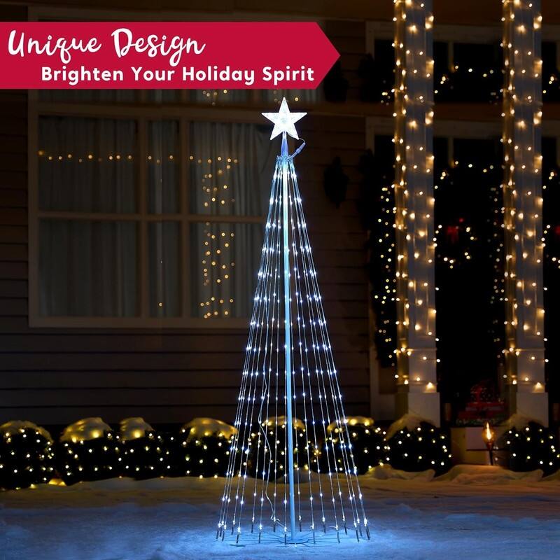 Joyfy 72-in Animated Christmas Cone Tree Light, Cool White Light, Metal Stakes