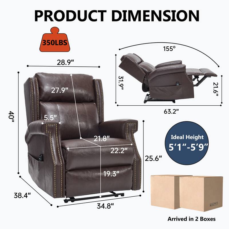 Faux Leather Recliner with 155 Degree Recline and 8 Vibration Nodes