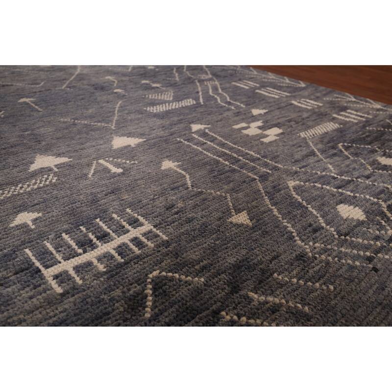 Gray & Blue Moroccan Area Rug Hand-Knotted Wool Carpet - 6'1"x 9'5"