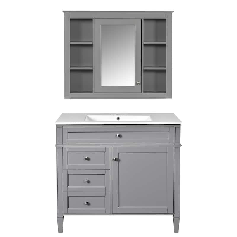 36''Bathroom Vanity With Medicine Cabinet,Storage Cabinet With 2 Soft Closing Doors And 4 Drawers,Single Sink Bathroom Vanity