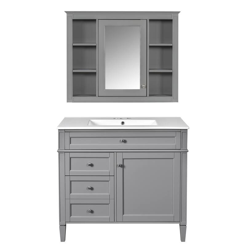 Roomfitters 36" Modern Vanity with Sink and Medicine Cabinet, Bathroom Cabinet with 2 Doors and 4 Drawers