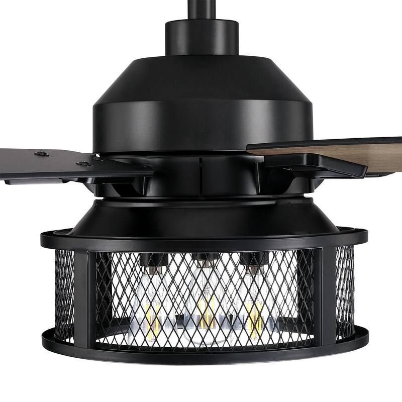 52" 5-Blade Industrial Black Ceiling Fan with Light