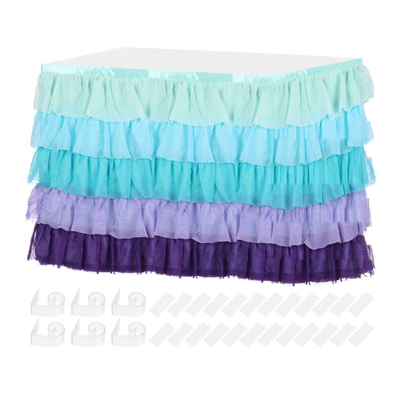 1Pcs Ruffle Table Skirt Tutu Tablecloth for Party Table Decoration - Blue-Purple - 9ft