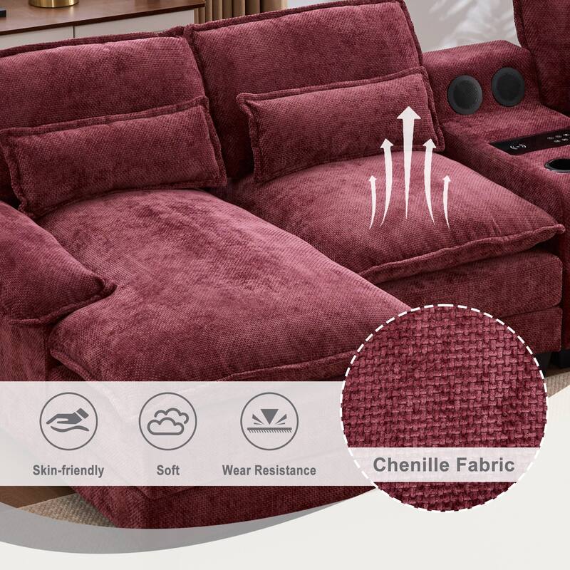 6-seat Chenille Upholstered Modern U-shaped Sectional Multifunctional Sofa with 2 Cup Holders,Pull-out Storage Space