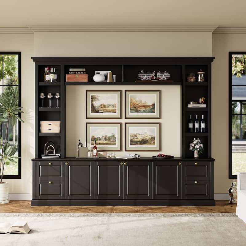 All-in-One Modern TV Stand with Bookcase 3 Adjustable Shelves 70 Inch TV