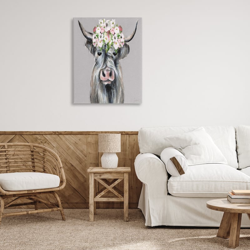 Stupell Shabby Chic Cattle with Garland Canvas Wall Art Design By Janet Tava