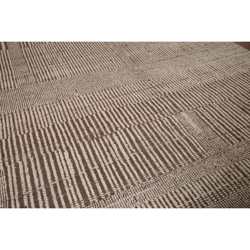 Beige & Brown Moroccan Oriental Area Rug Hand-Knotted Wool Carpet - 8'10" x 12'7"