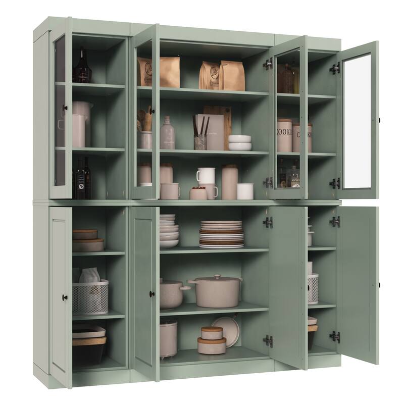 Palace Imports 100% Solid Wood Pantry China Cabinet, Raised Panel & Clear Glass Doors, Adjustable Shelves, 65" Wide, 71.5" Tall
