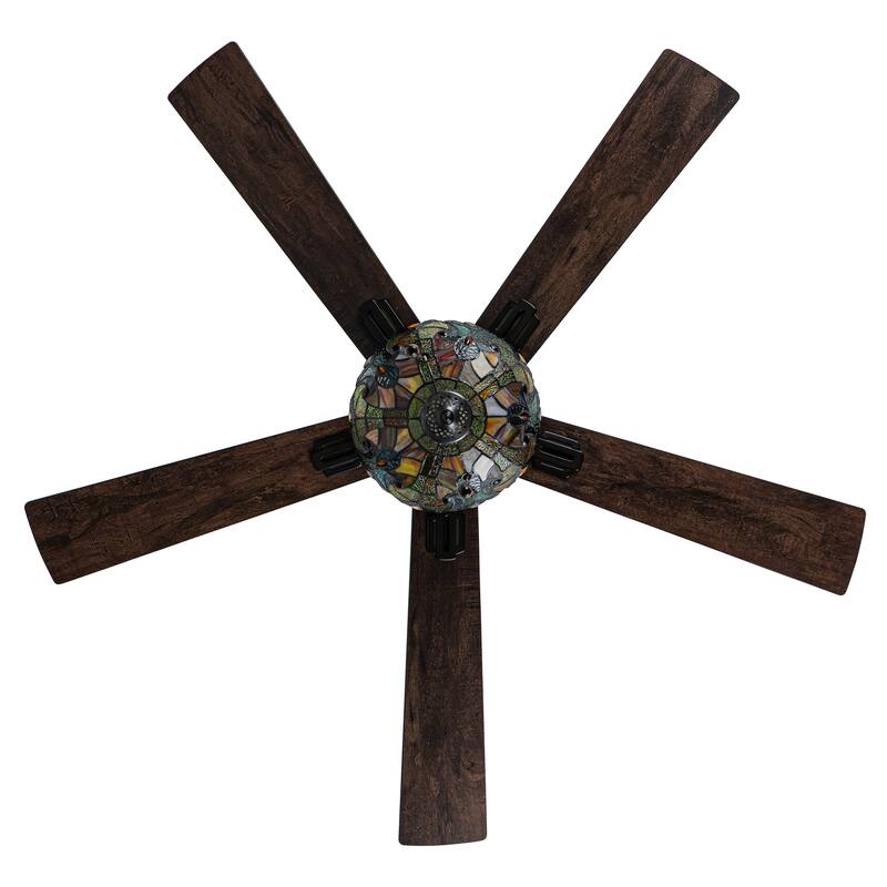 52" W Halston Indoor Tiffany Stained Glass Oil Rubbed Bronze Ceiling Fan with Remote Control