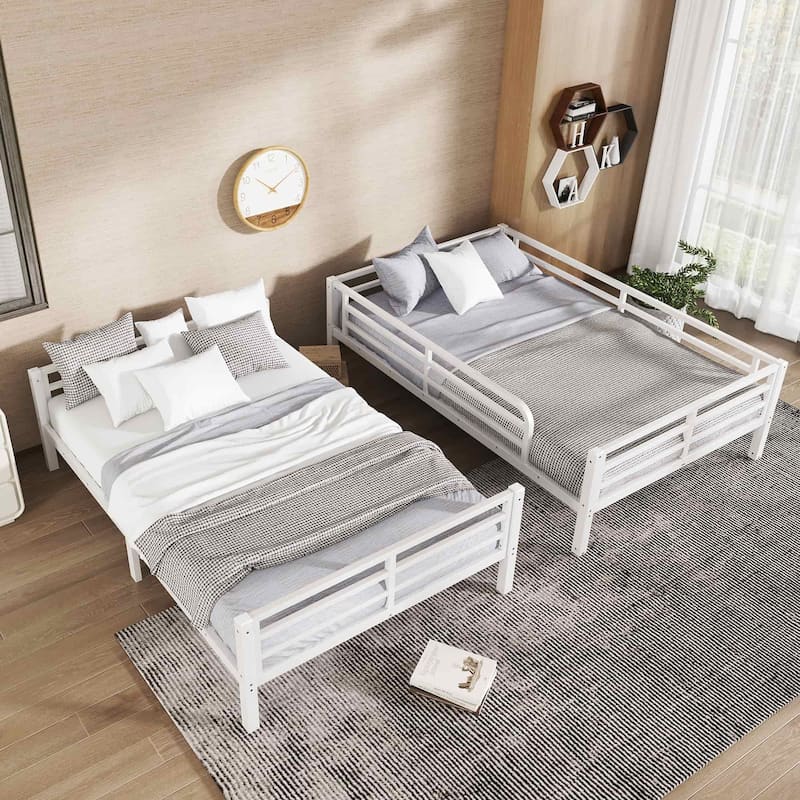 White Metal Bunk Bed Frame for Teens and Adults with Metal Slats