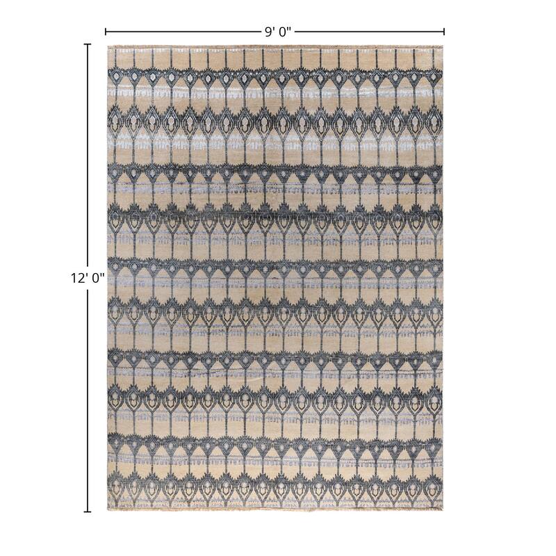 Ikat One-of-a-Kind Hand-Knotted Area Rug, Ivory - 9' 0" x 12' 0"