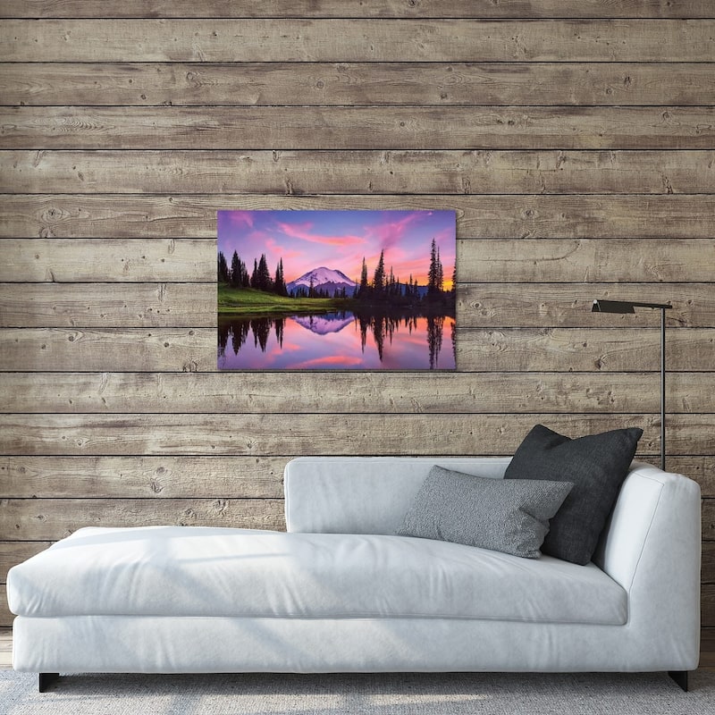 USA, Washington State, Mt. Rainier National Park. Tipsoo Lake panoramic at sunset. Print On Acrylic Glass by Jaynes Gallery