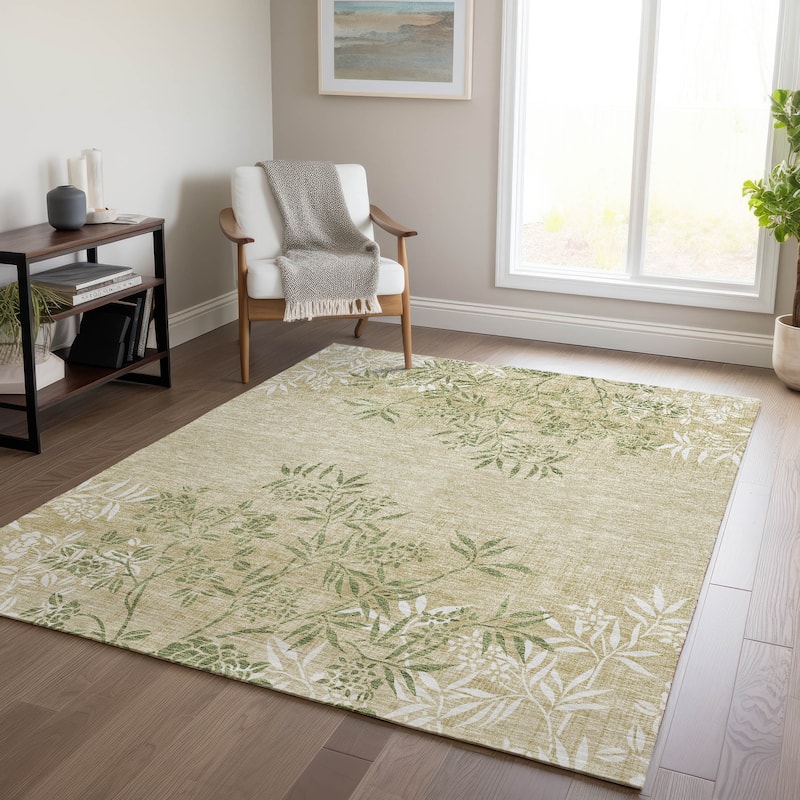 Machine Washable Indoor/ Outdoor Chantille Modern Garden Rug - Khaki - 3' x 5'