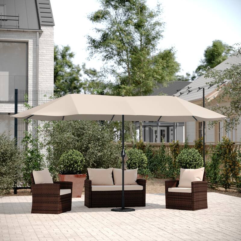 Commercial 15 FT Triple Head Patio Umbrella with Crank and Easy Lift Function