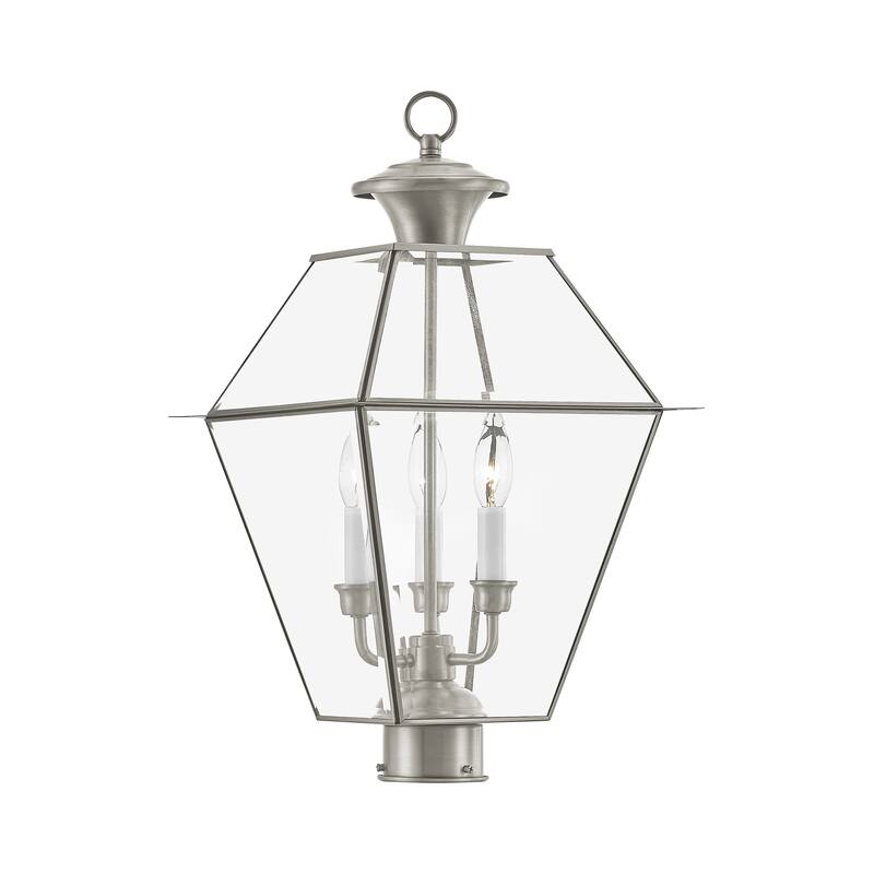 Livex Lighting Westover 3 Light 22" High Outdoor Single Head Post - Brushed Nickel