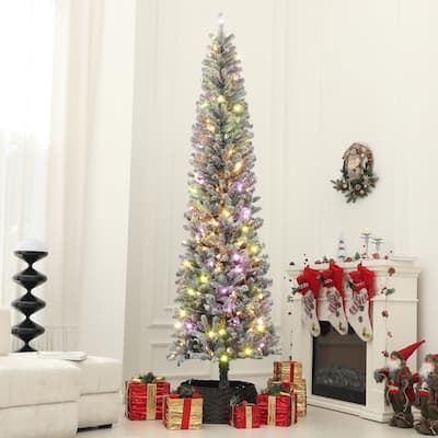 Green Plastic Steel Pencil Christmas Tree with LED Lights and Remote