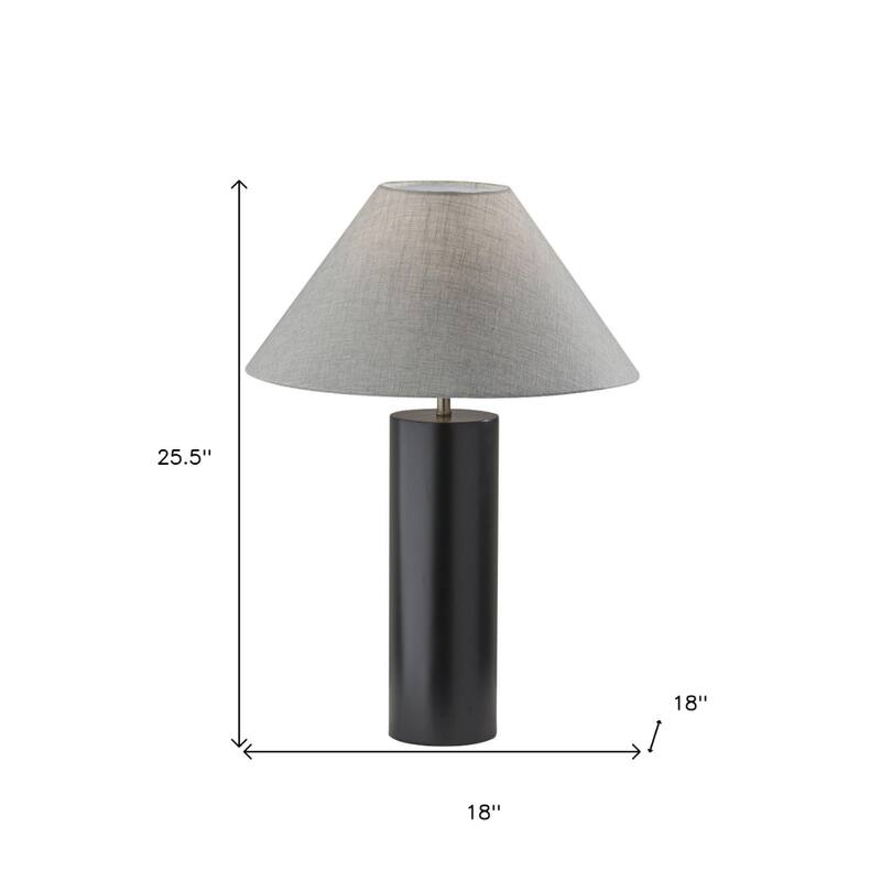 Wood Base Bedside Table Lamp with Grey Cone Fabric Shade - 18” x 18” x 25.5” (D x W x H)