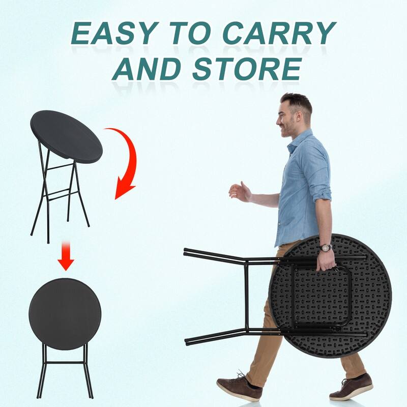 31.5'' Round Folding Picnic Table, Portable Waterproof Plastic Table with Detachable Legs for Indoor & Outdoor Events
