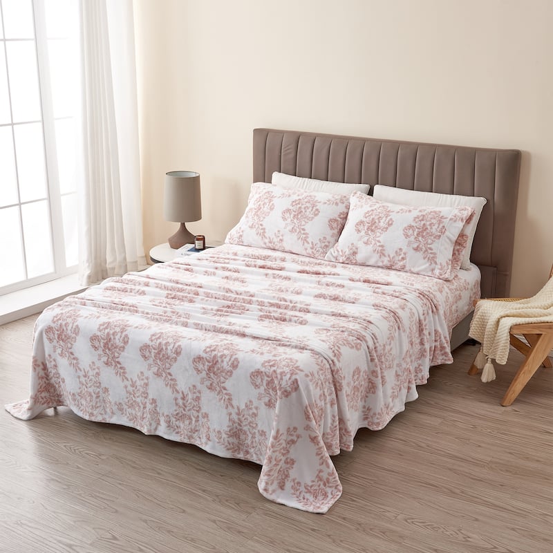 Luxurious Printed Velvet Plush Warm and Cozy Sheet Set.