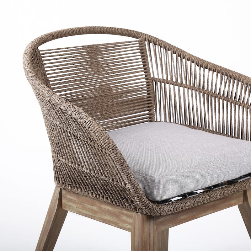 Tutti Frutti Eucalyptus Wood and Rope Outdoor Patio Dining Chair with Cushion - Gray