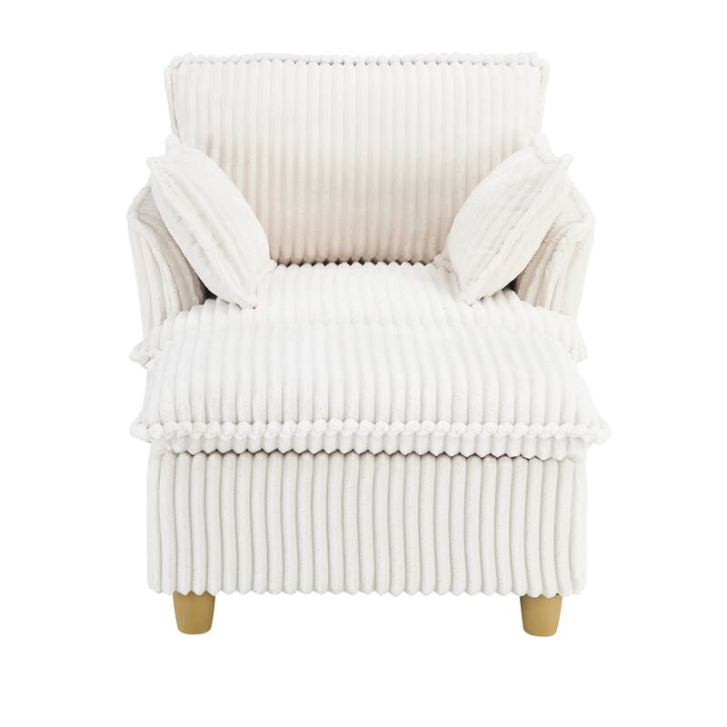 Single Sofa with Ottoman, Comfy Corduroy Upholstered Armchair, Lounge Chair with Throw Pillows for Living Room, Balcony