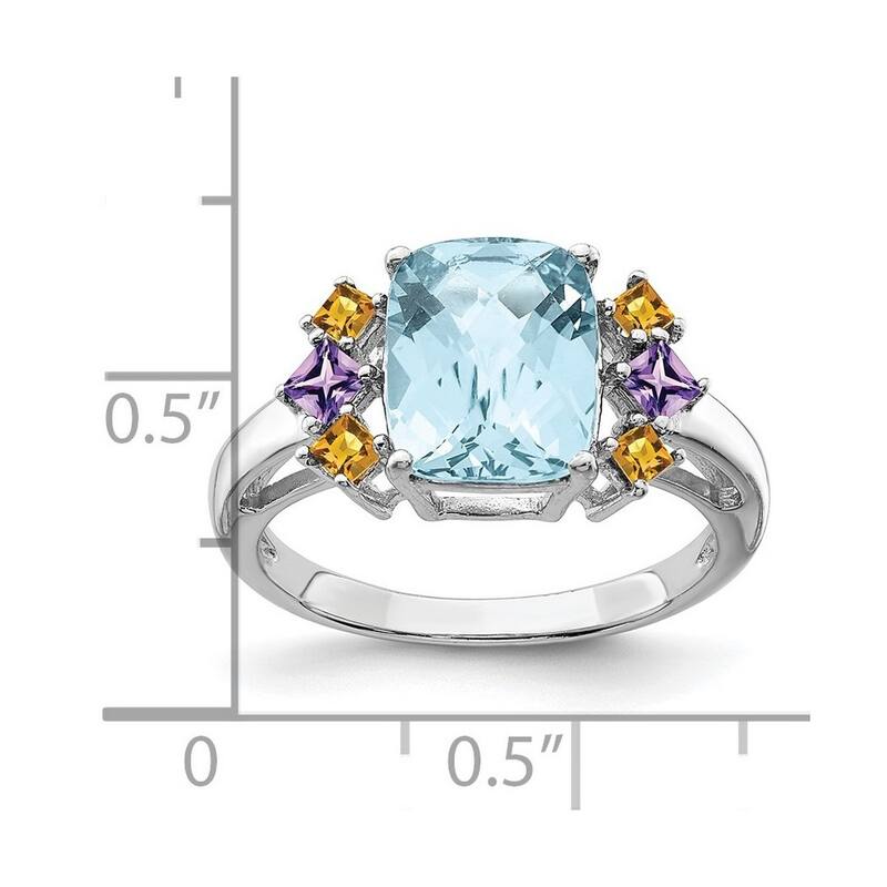 Curata 925 Sterling Silver Light Swiss Blue Amethyst and Citrine Ring