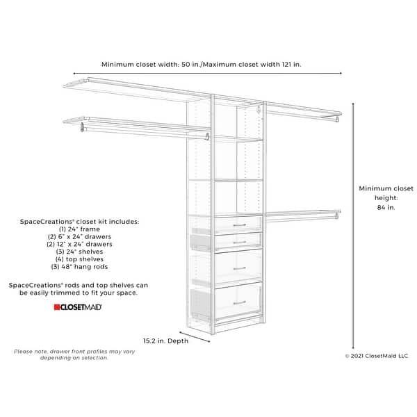 ClosetMaid SpaceCreations 50 to 121inch Wide Closet Organizer System Bed Bath & Beyond 17177181