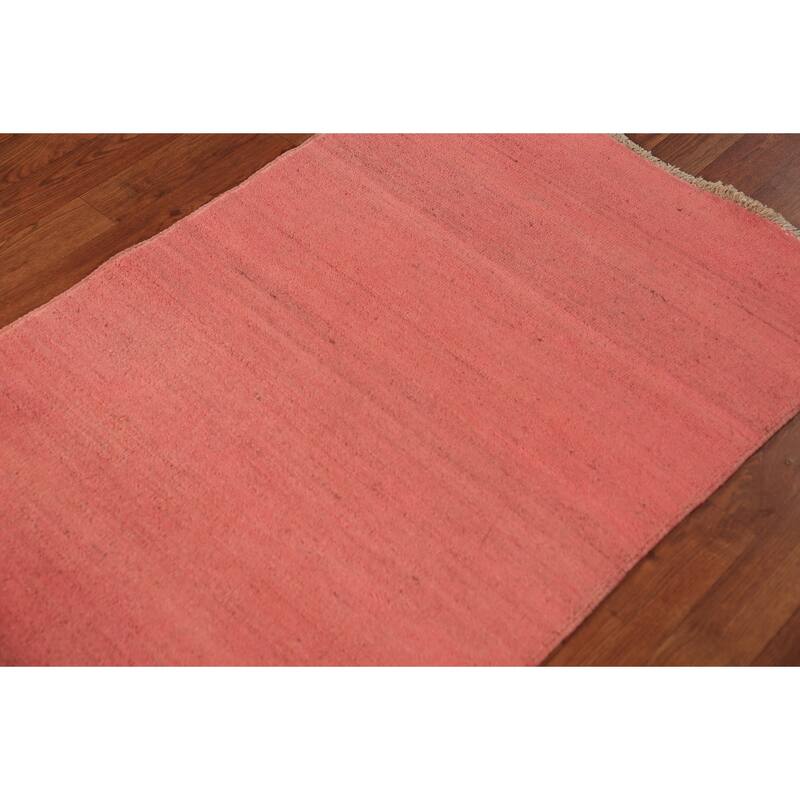 Pink Gabbeh Modern Rug Hand-Knotted Pink Wool Carpet - 2'9" x 3'11"