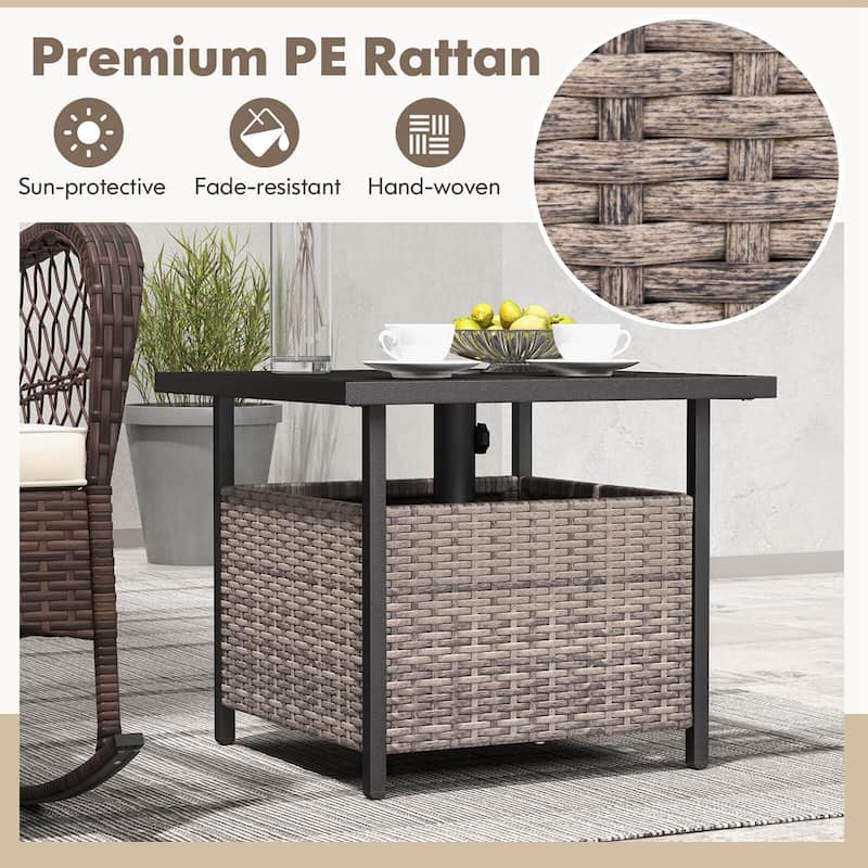 Costway Rattan Wicker Steel Side Table Outdoor Furniture Deck Garden - See Details