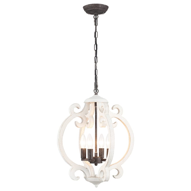 4-Light Antique Wood French Country Chandelier Vintage Pendant for Dining Room