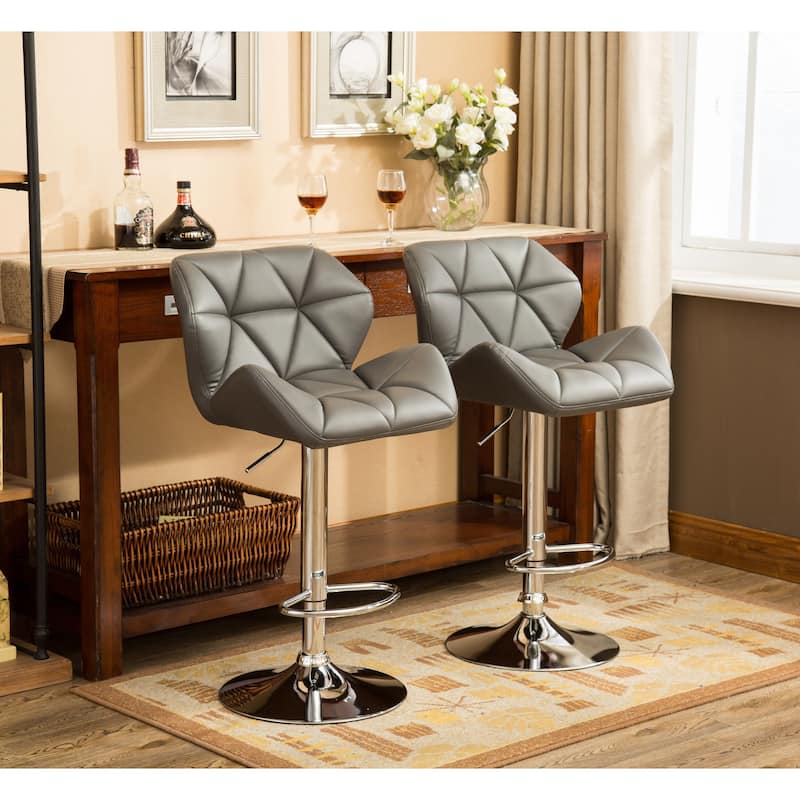 Roundhill Furniture Glasgow Height-adjustable Tufted Faux Leather Bar Stools (Set of 2)
