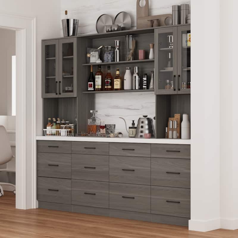 Panrty Storage Cabinet w/Glass Display Hutch Buffet Drawers Sideboard