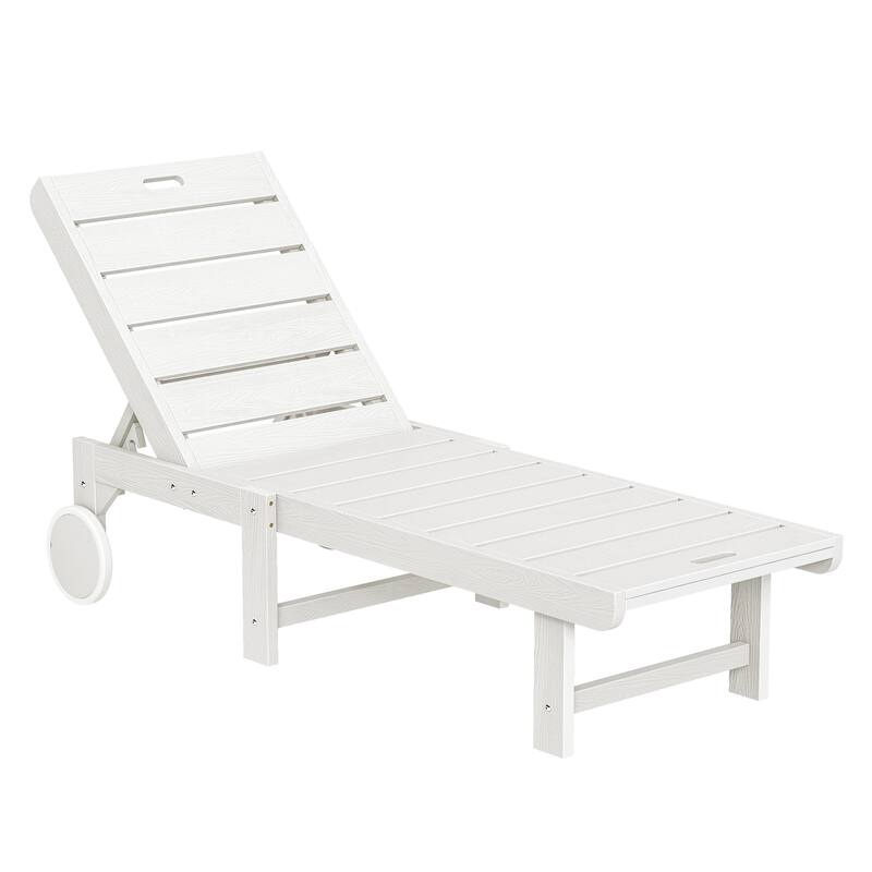 HDPS All Weather Outdoor Chaise Loung Chairs with Adjustable Backrest - White