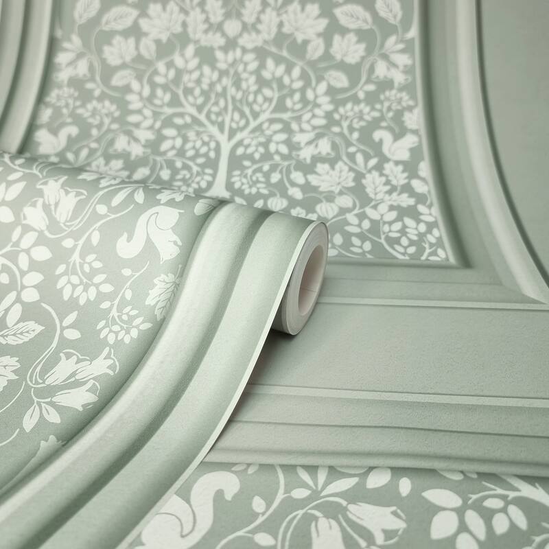 Fine Decor Edwina Sage Woodland Panel Wallpaper - N/A