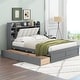 preview thumbnail 9 of 14, Wood Queen Size Platform Bed with Storage Headboard, Shelves and 4 Drawers Grey