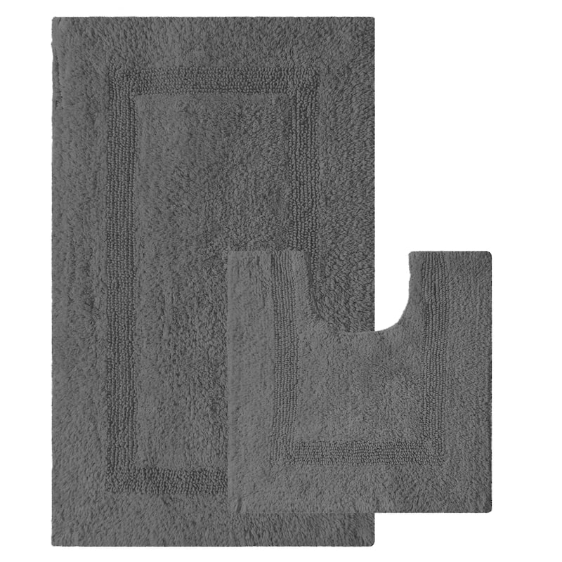 Fabstyles Soft & Absorbent Reversible Cotton Bath Rug Set of 2 - Grey