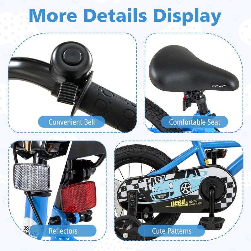 Costway 12"/14"/16"/18" Kids Training Bike with Removable Training