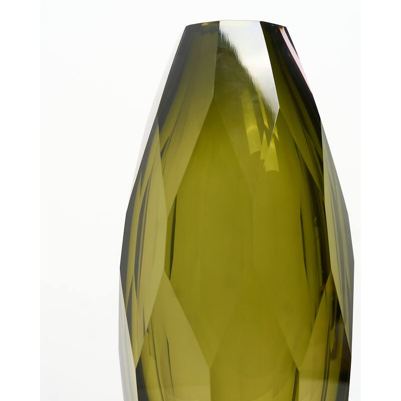 Lime Green 6" Art Deco Cut Glass Squat Oval Vase for Modern Decor