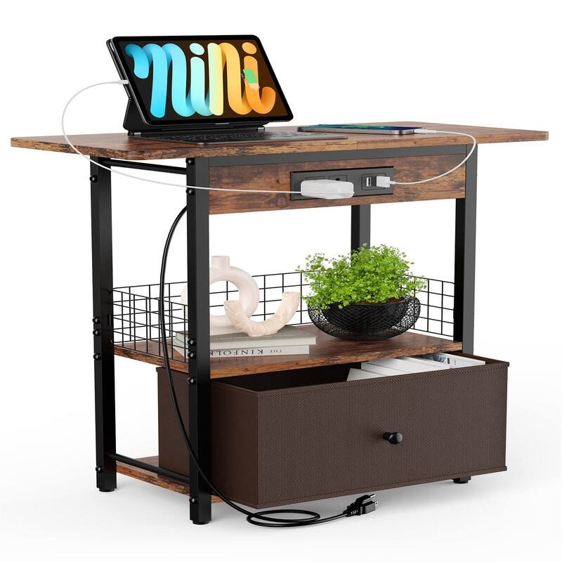 End Table with Charging Station - 12.2"D x 25.5"W x 25.5"H