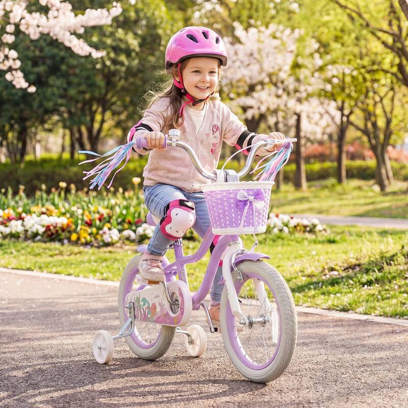 Gymax 14'' Kids Bike Toddler Bicycle w/ Training Wheels Hand & Coaster - Purple