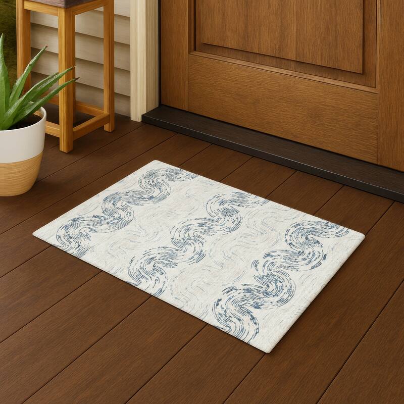 Machine Washable Indoor/ Outdoor Modern Ari Chantille Rug - Ivory - 1'8" x 2'6"