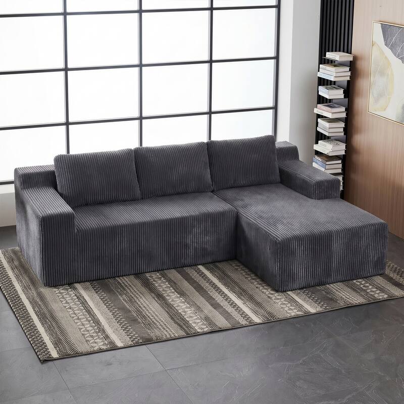 Corduroy L-Shaped Modular Sofa, Luxury Foam-Filled Floor Couch - Antique Grey