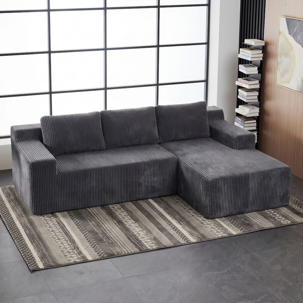 Corduroy L-Shaped Modular Sofa, Luxury Foam-Filled Floor Couch