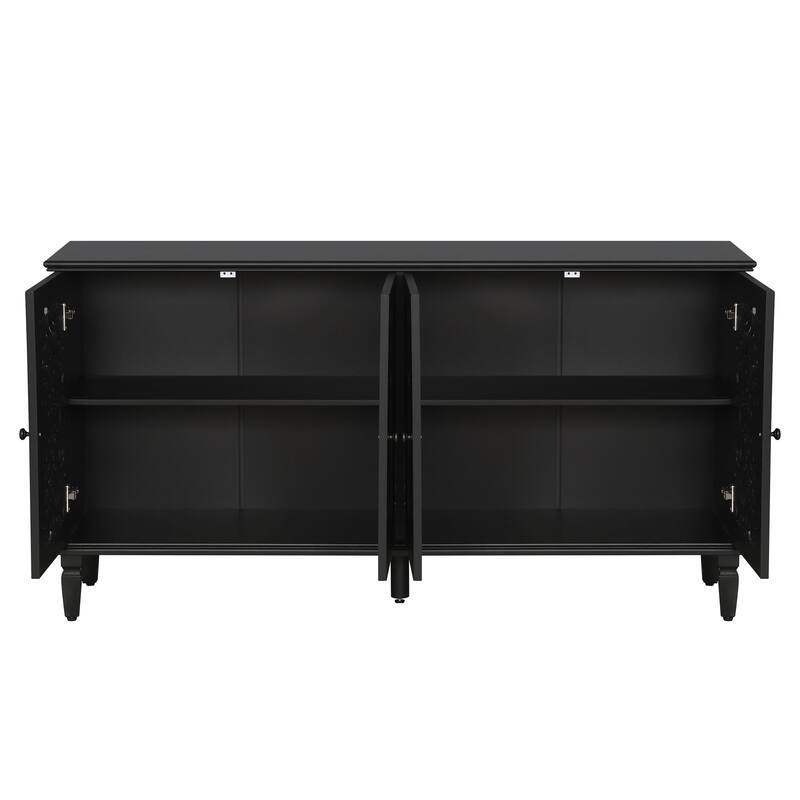 Roomfitters 60" Antique Buffet Cabinet, Floral Carved 4-Door Sideboard with Solid Wood Legs & Brass Handles